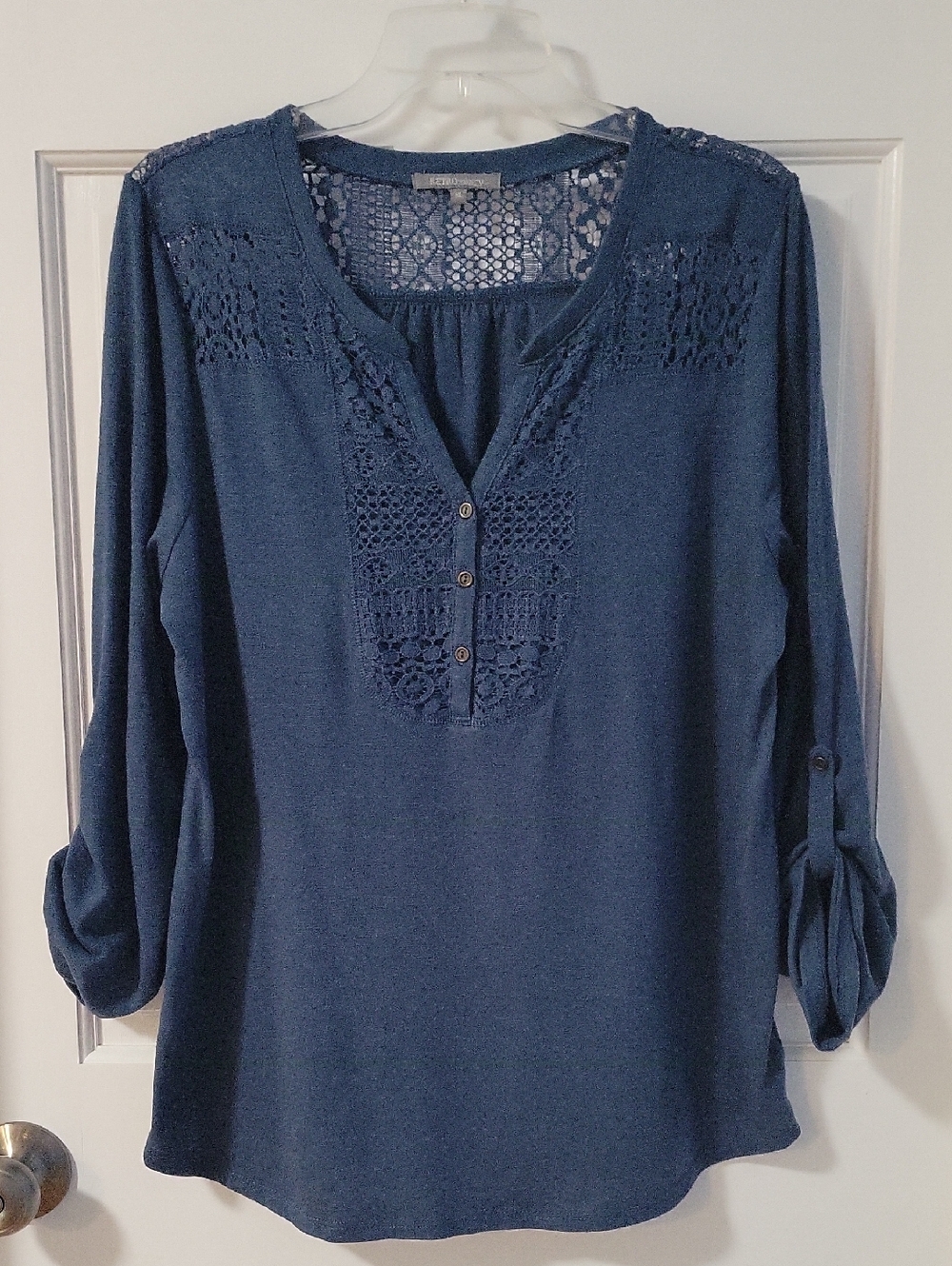 Retro-ology Women' Crochet Lace Trim Top Dark Teal Size Extra Large